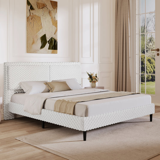 Modern White Plush Soft Bed – Comfortable Backrest Bedroom Bed (Queen/King)
