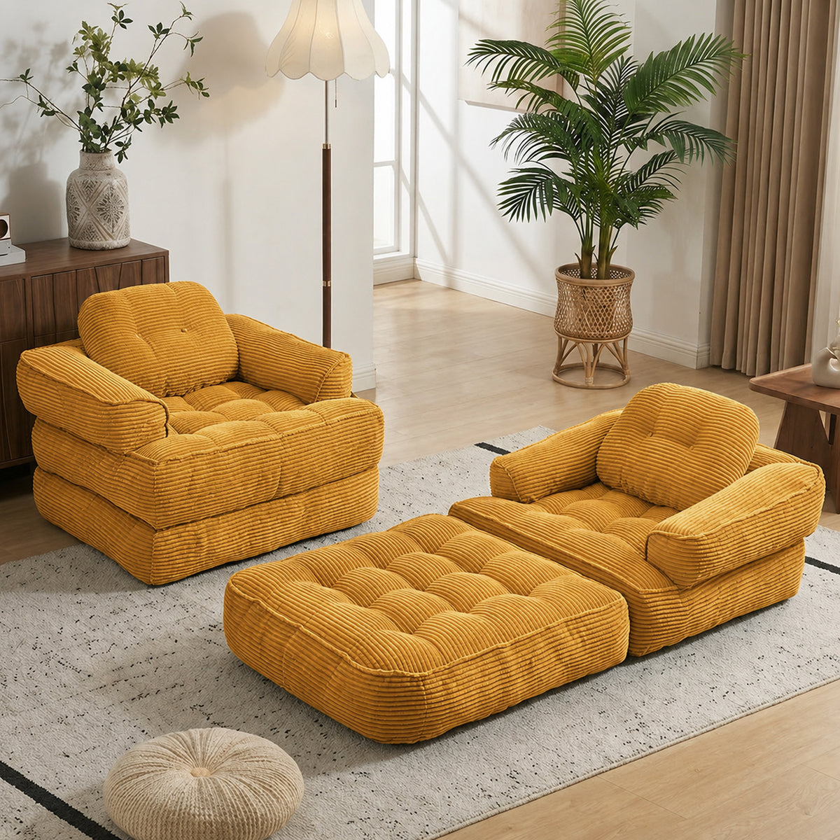 2-in-1 Boneless Convertible Floor Couch – Lazy Double Sofa with Armrest