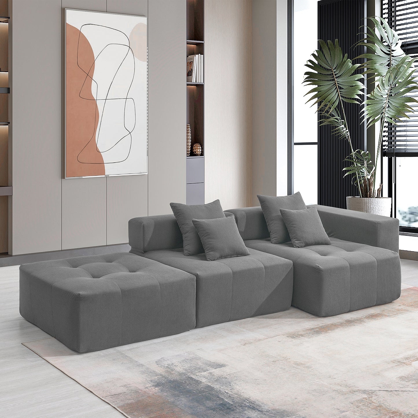 L Shaped Modular Sectional Sofa,Wide and Deep Seat No Assembly Required,3 Colors