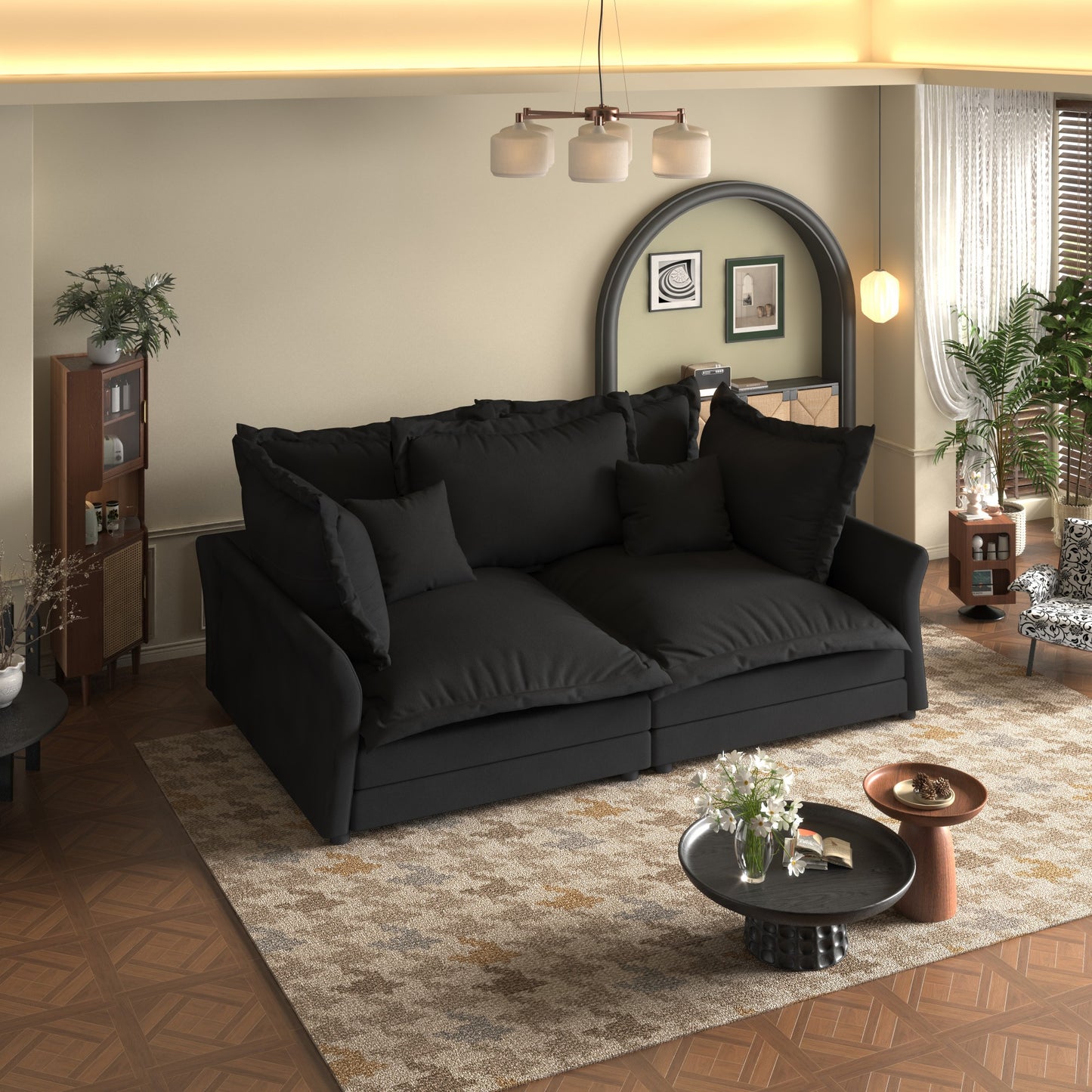 Comfy Upholstered Deep Seat Couches with Multiple Large Soft Pillows