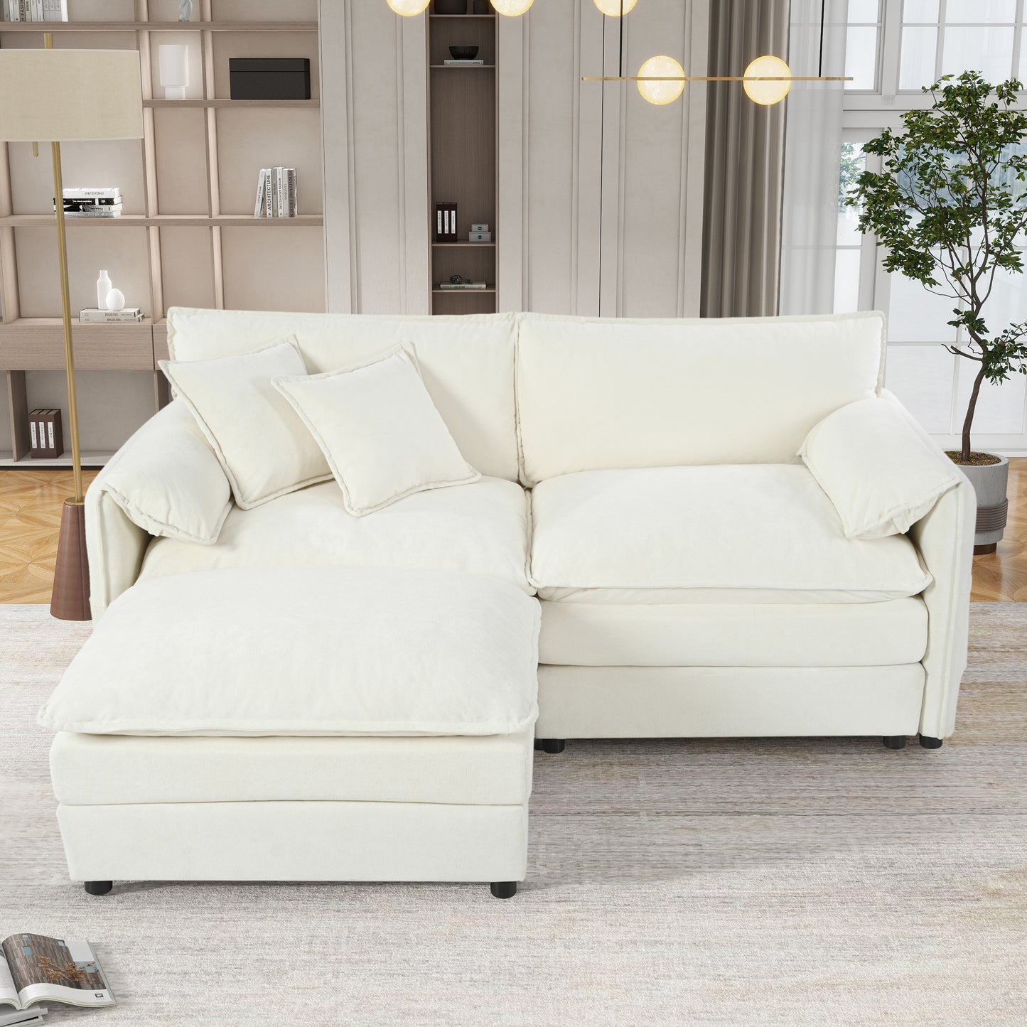 Deep Seat Sectional Sofa Cloud Couch with Ottoman