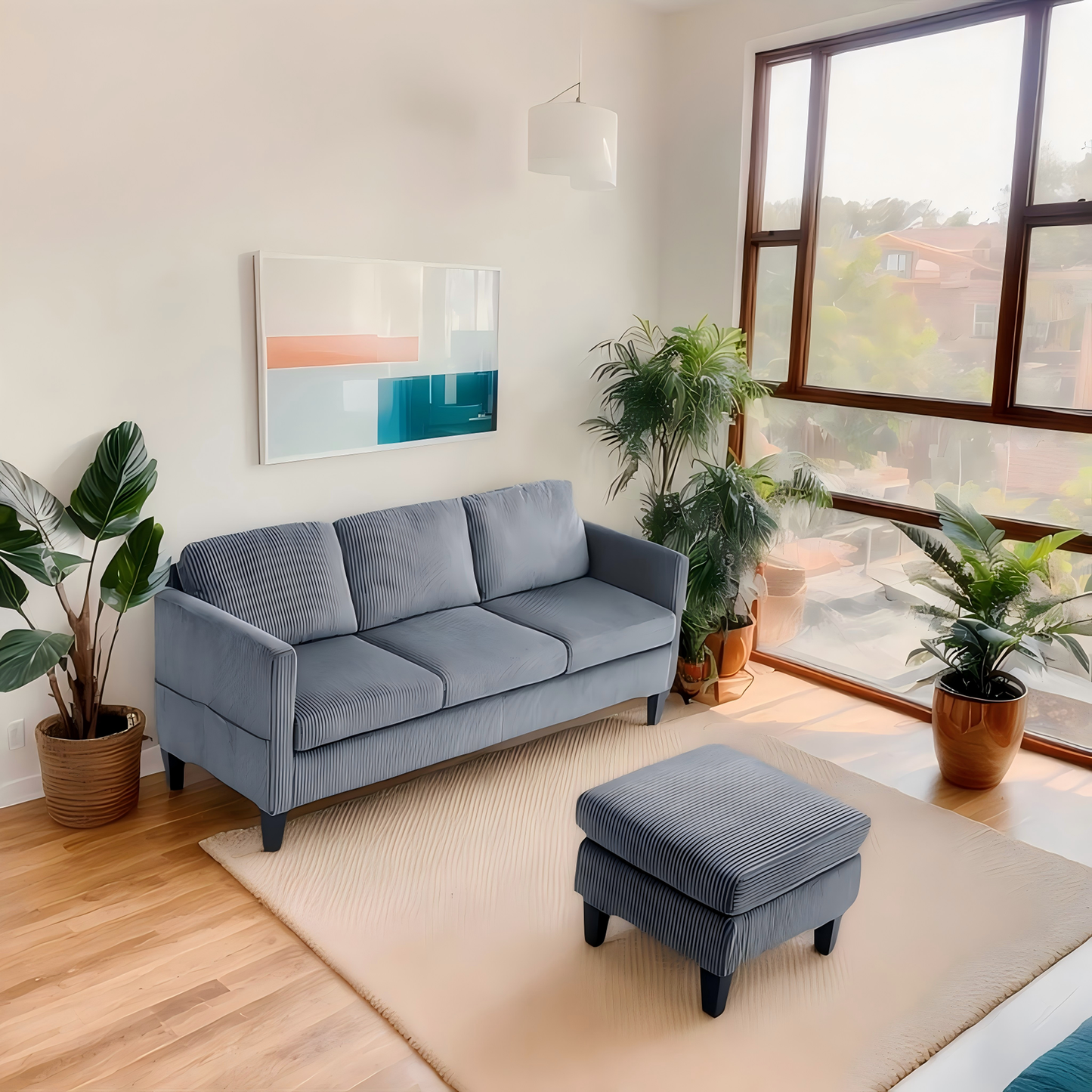 Padded Corduroy L-Shaped Sofa for Living Rooms, Apartment