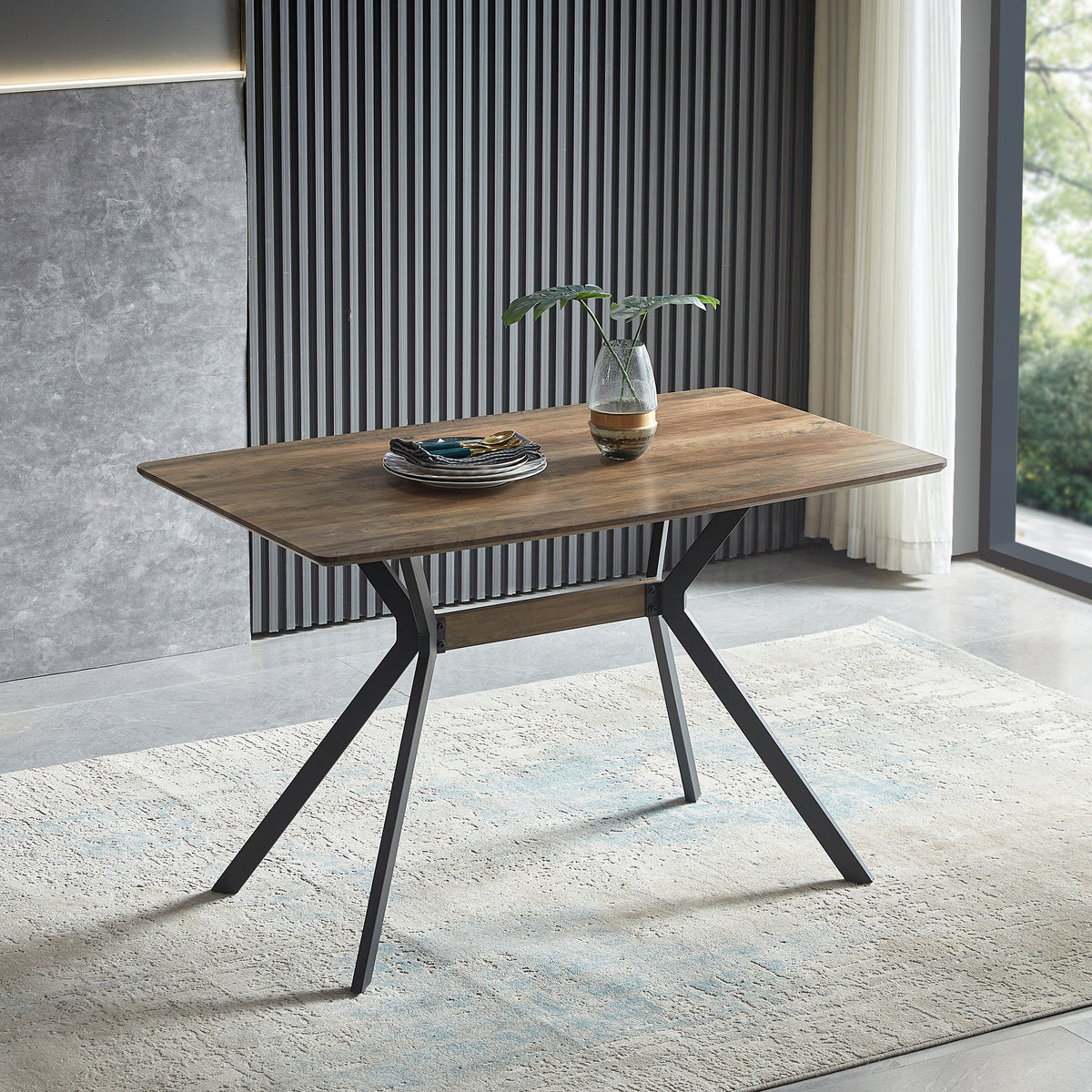 Modern Minimalist Dining Table – MDF Anti-Scratch Top, Metal Legs for Dining Room, Kitchen, Office