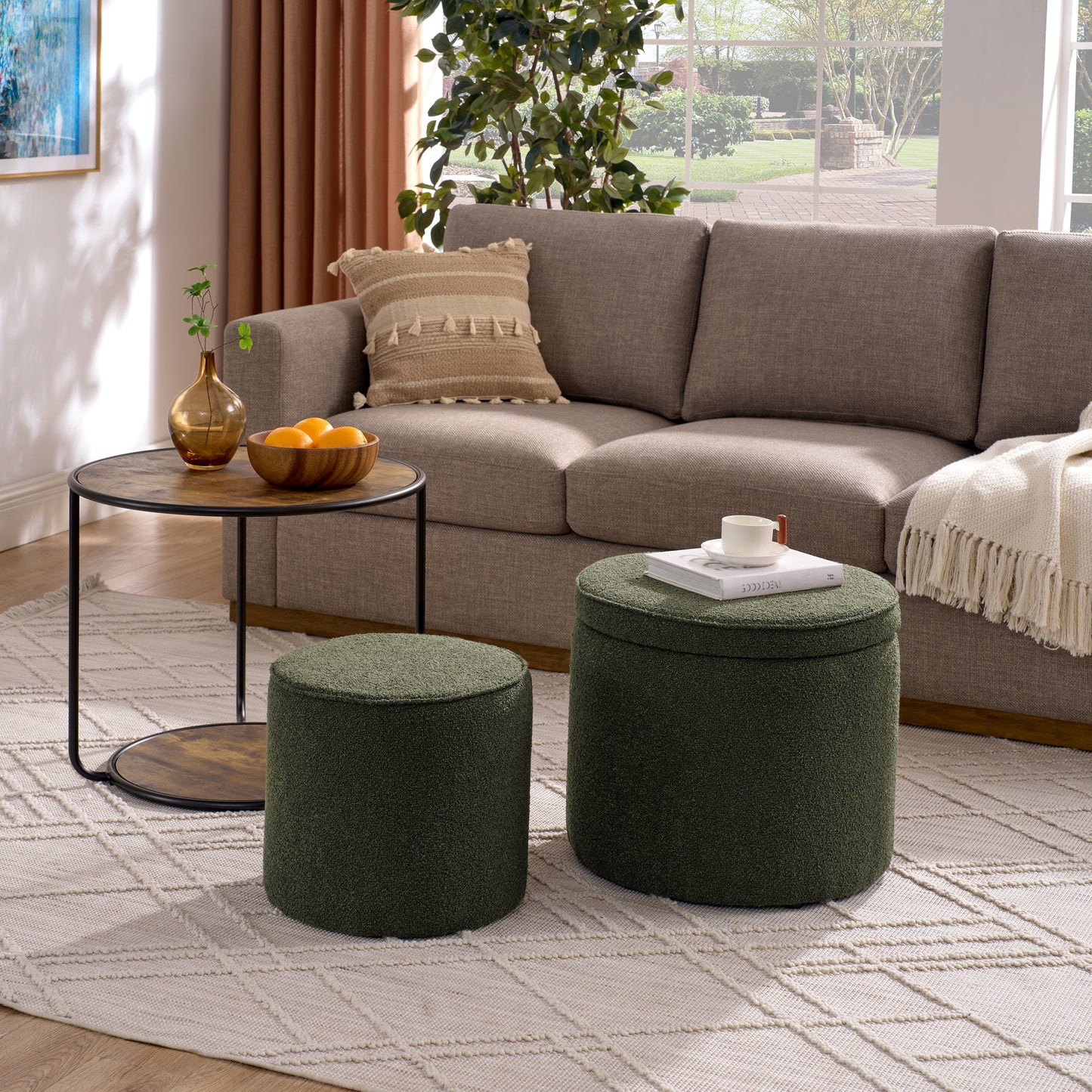 Multi-functional combination set table Ottoman with drum stool, with storage space Set of 3