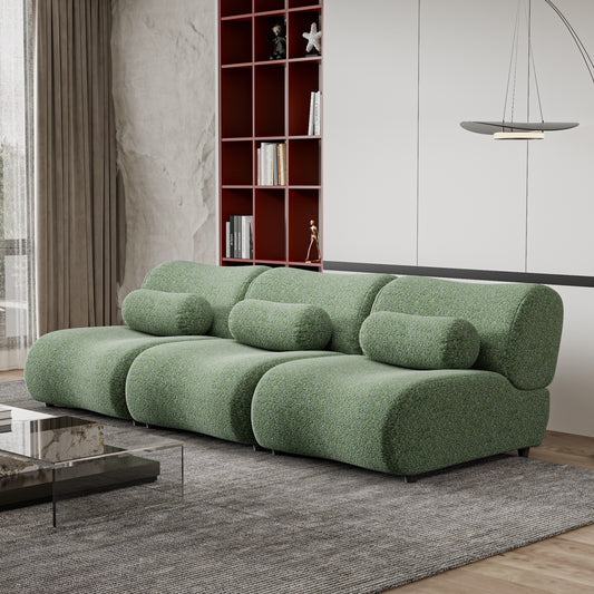 Chenille Fabric Living Room Sofa with Cylindrical Pillows, Freely Arrangeable 3 Colors