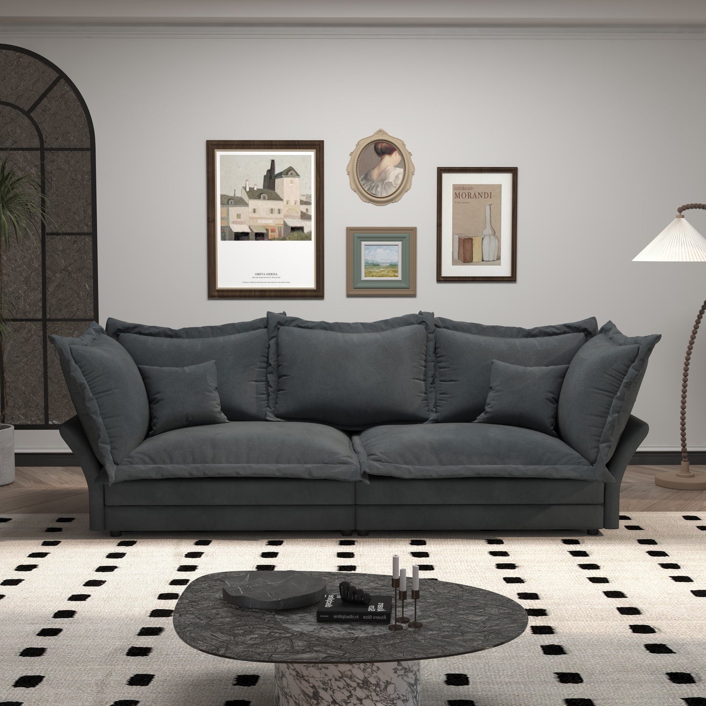 Comfy Upholstered Deep Seat Couches with Multiple Large Soft Pillows