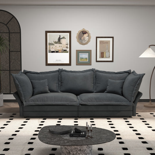 Comfy Upholstered Deep Seat Couches with Multiple Large Soft Pillows