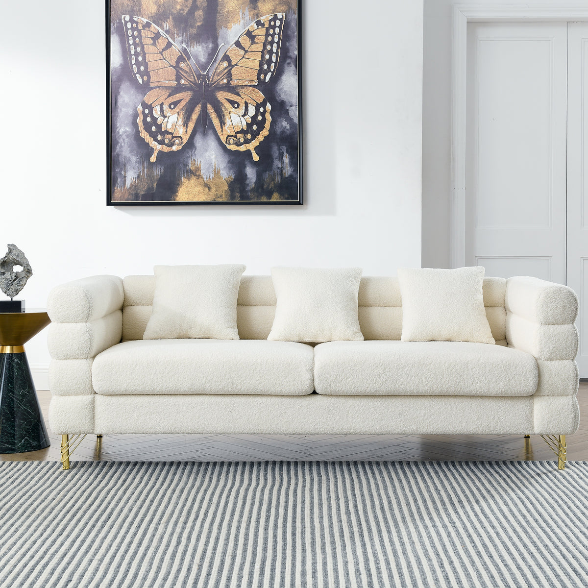 2-3 Seater Teddy Fabric Deep Seating Loveseat Sofa with Pillows – Streamline Modern Design