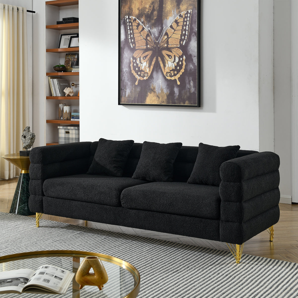 2-3 Seater Teddy Fabric Deep Seating Loveseat Sofa with Pillows – Streamline Modern Design