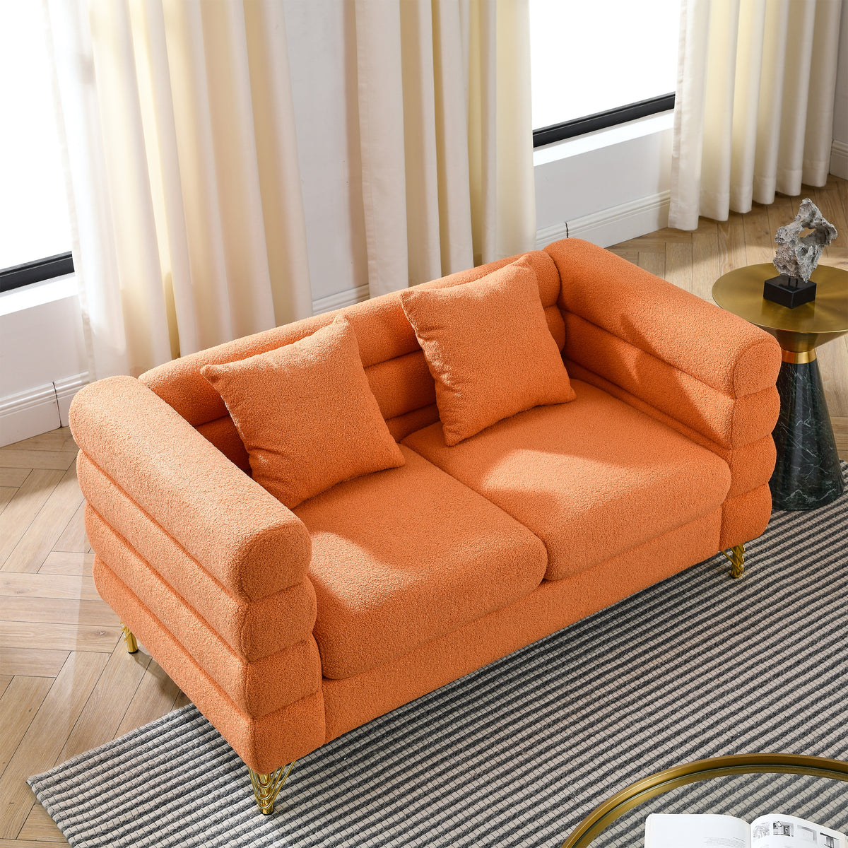2-3 Seater Teddy Fabric Deep Seating Loveseat Sofa with Pillows – Streamline Modern Design
