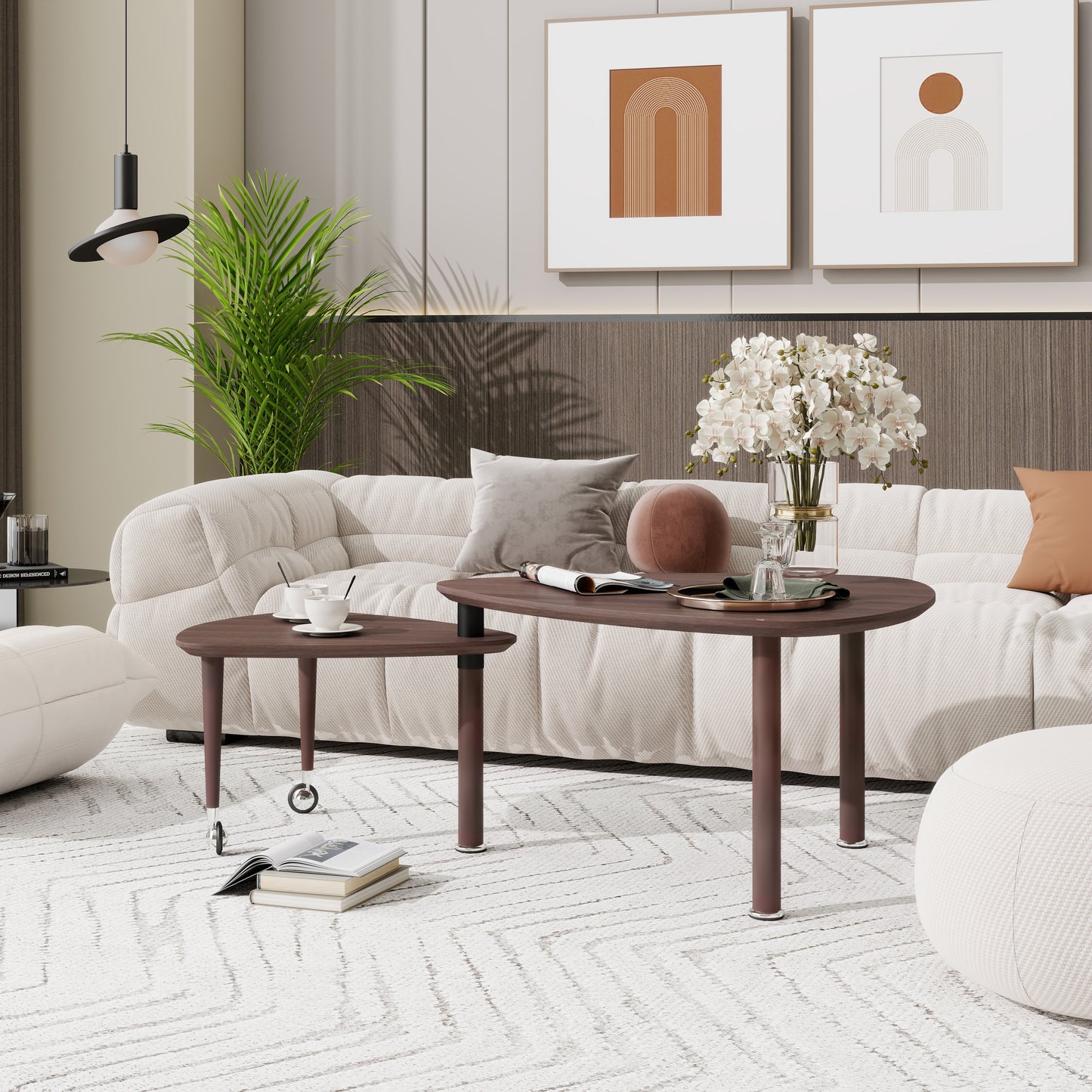 360° Rotatable Modern Coffee Table for Living Room – Solid Wood Legs with Nesting Design (Black/Walnut/White)