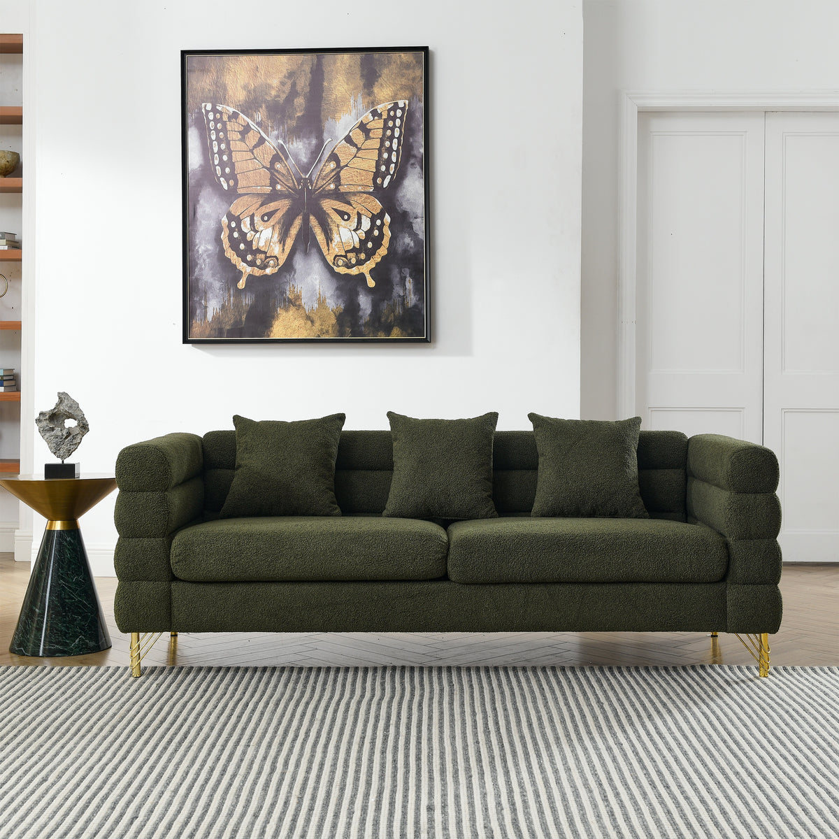 2-3 Seater Teddy Fabric Deep Seating Loveseat Sofa with Pillows – Streamline Modern Design