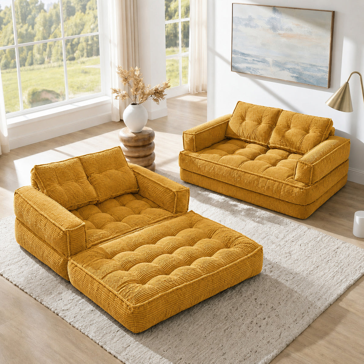 2-in-1 Boneless Convertible Floor Couch – Lazy Double Sofa with Armrest