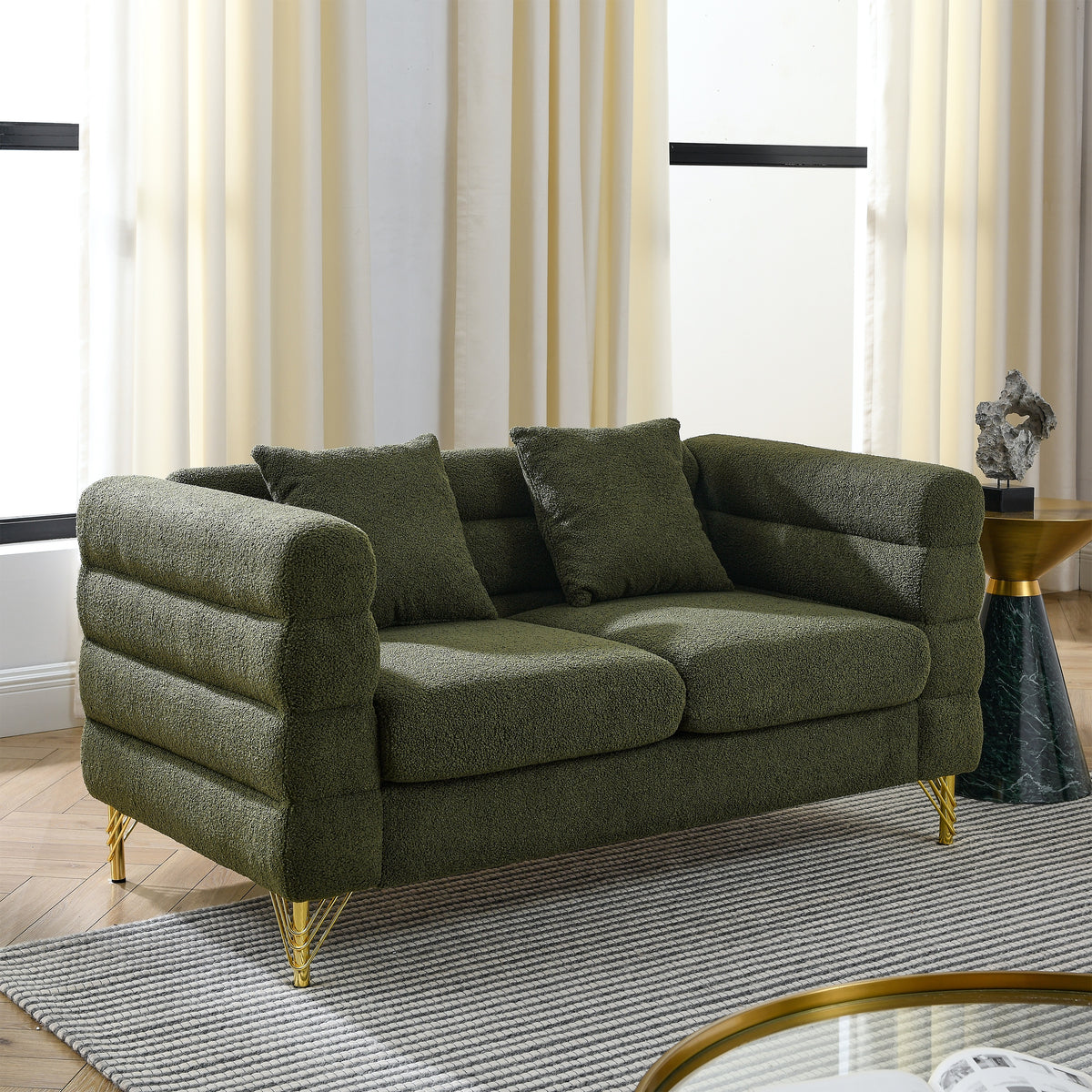 2-3 Seater Teddy Fabric Deep Seating Loveseat Sofa with Pillows – Streamline Modern Design