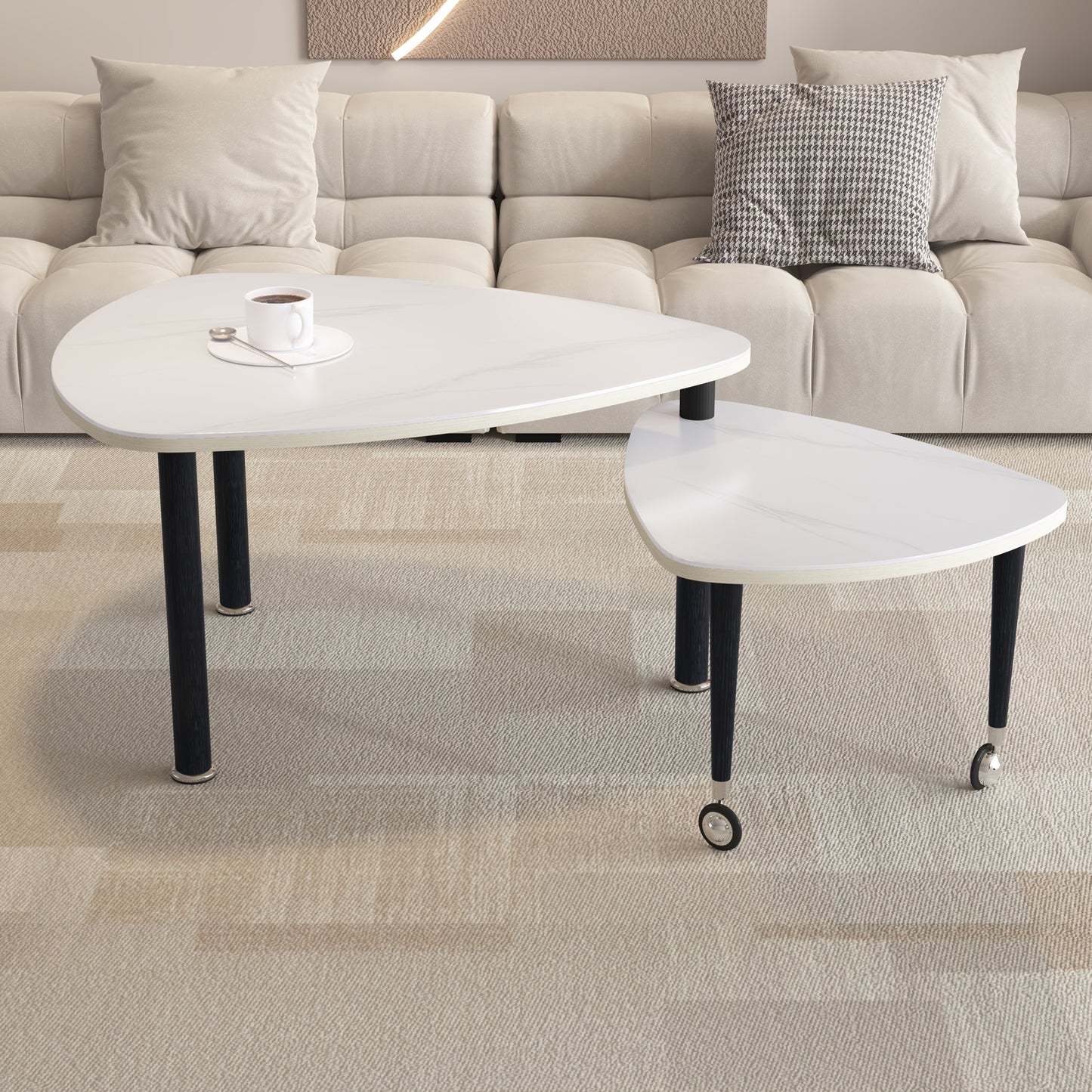 360° Rotatable Modern Coffee Table for Living Room – Solid Wood Legs with Nesting Design (Black/Walnut/White)