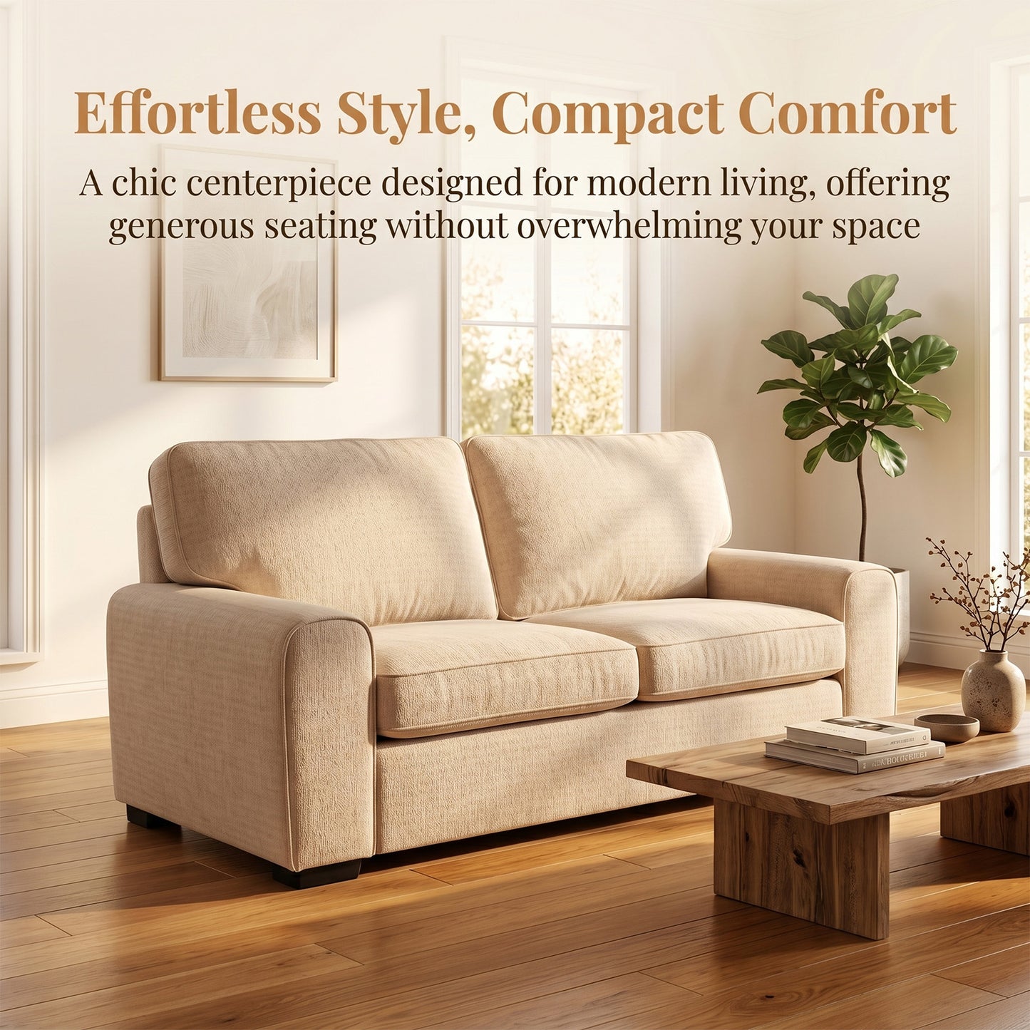 Loveseat Sofa with Chenille Fabric – Deep Seat 2-Seater Couch, Spring Cushion &amp; Sturdy Metal Frame