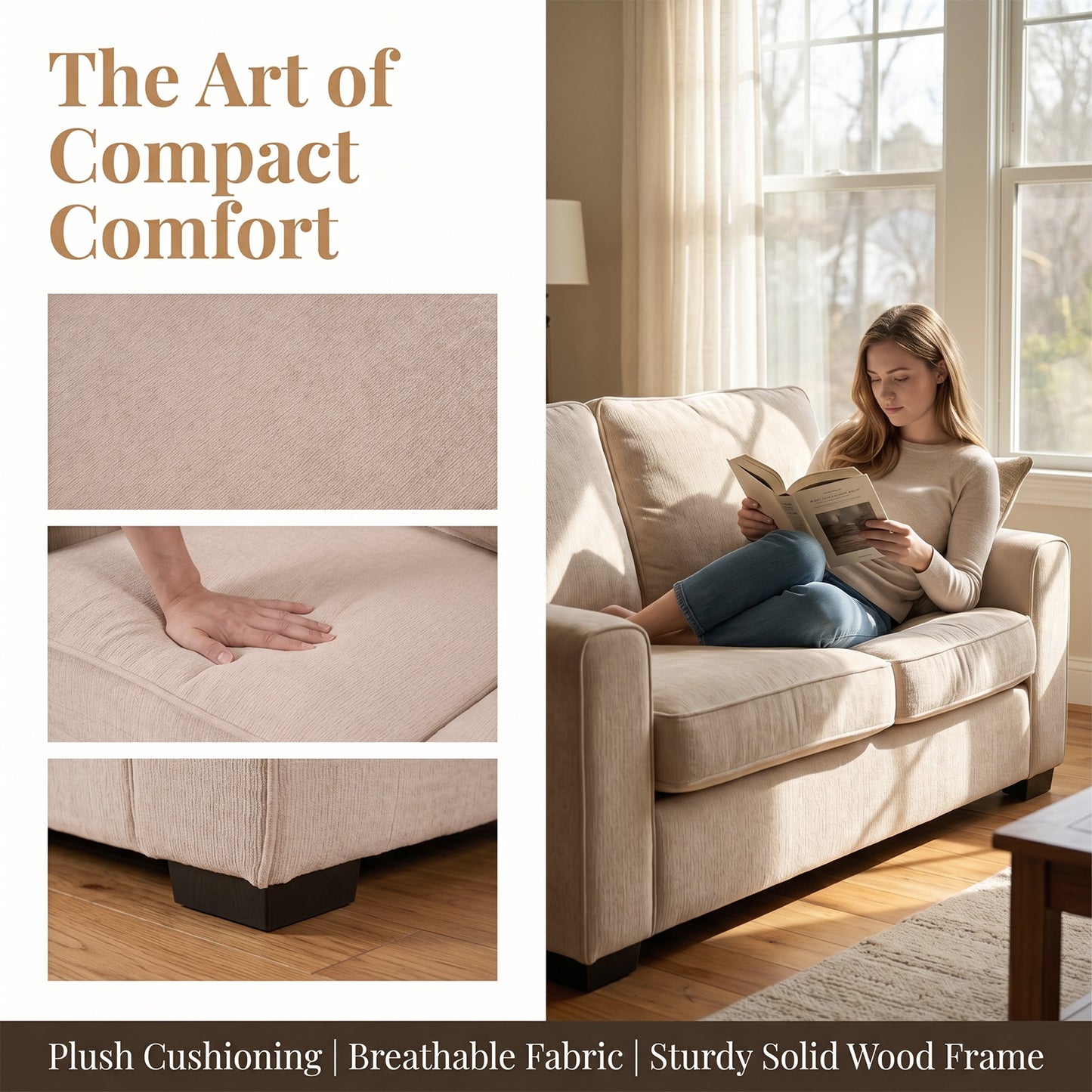 Loveseat Sofa with Chenille Fabric – Deep Seat 2-Seater Couch, Spring Cushion &amp; Sturdy Metal Frame