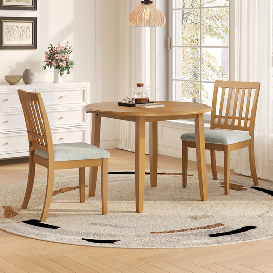Folding Wood Dining Table + Upholstered Chairs Set for 2~4 People | Drop-Leaf Round Table, 250 lbs Capacity, 3 Color Options