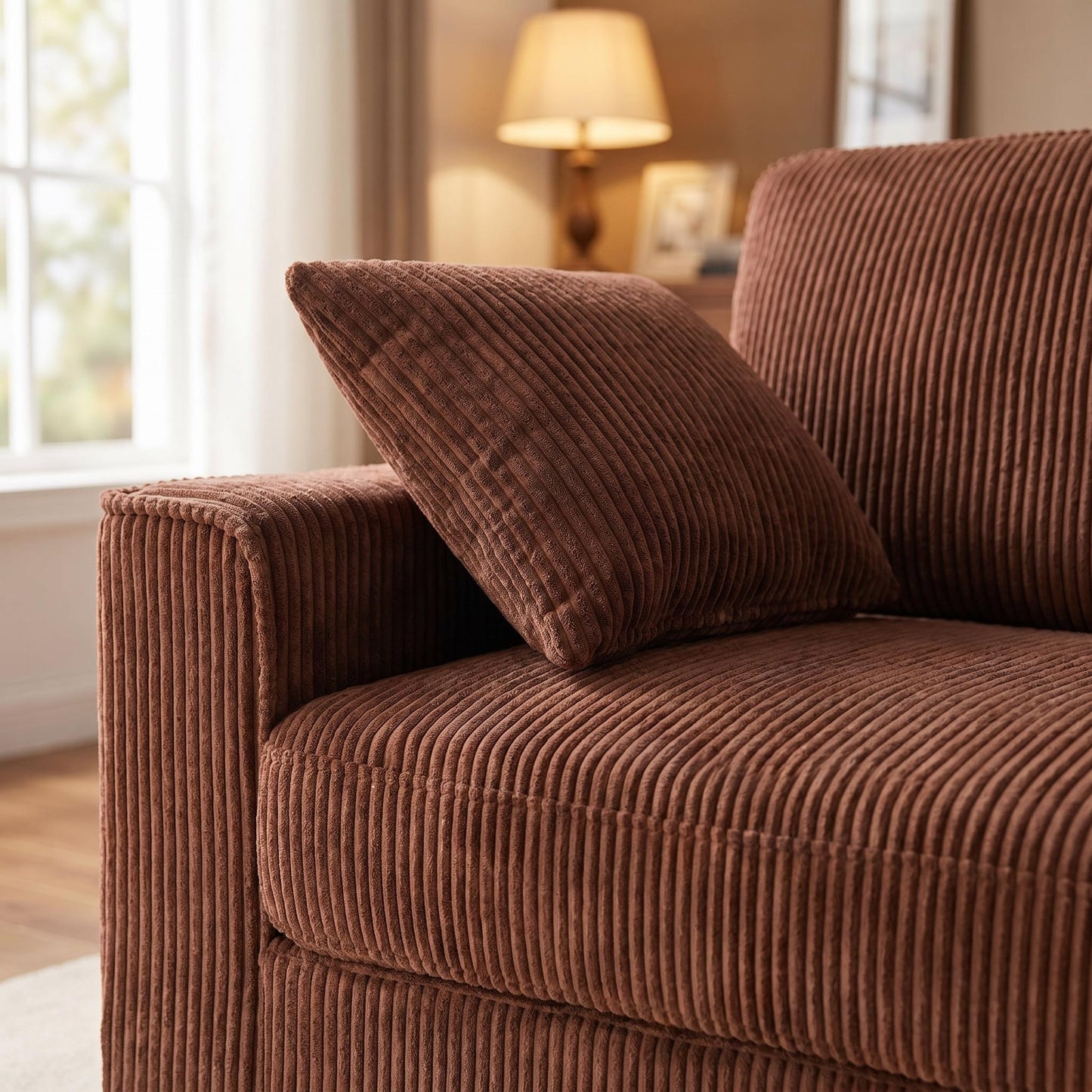 Corduroy Loveseat Sofa – 2-Seater Couch with Sturdy Iron Wood Frame, Square Armrests