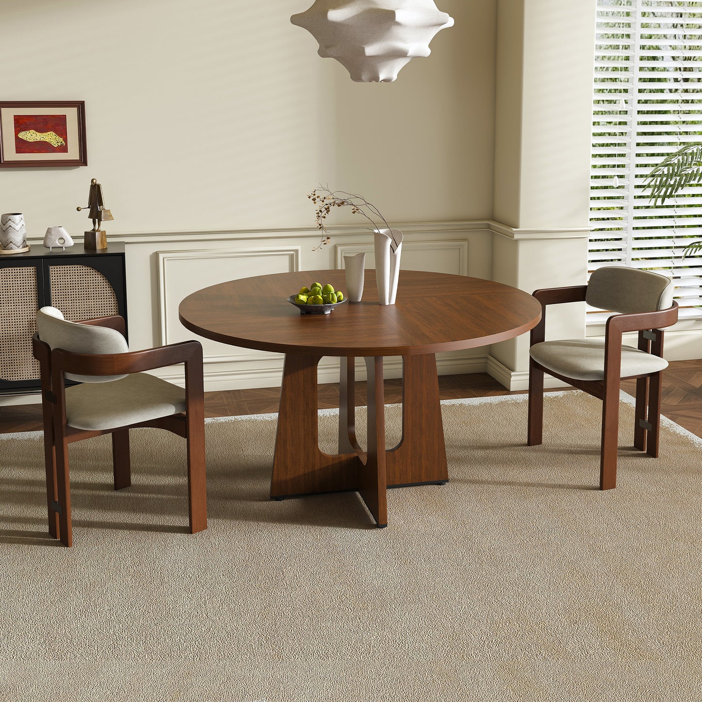 Round Dining Table, MDF Circle Table with Wood Grain Finish, Easy Assembly