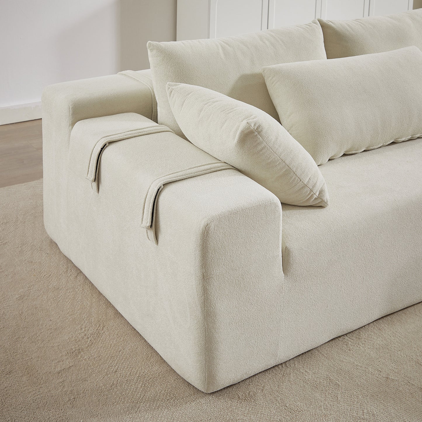 Modern Chenille Upholstered Sectional Sofa Couch Set Free Combination Sofa  With 6 Pillows