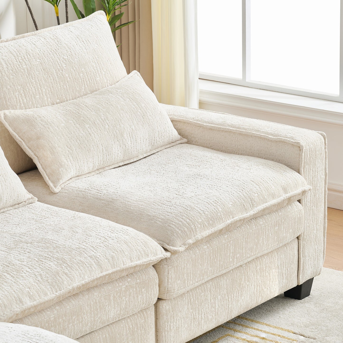 Sectional Cloud Deep Seat Couch, Modern Comfy Chenille L Shaped Sectional Sofa  with Movable Ottoman for Living Room