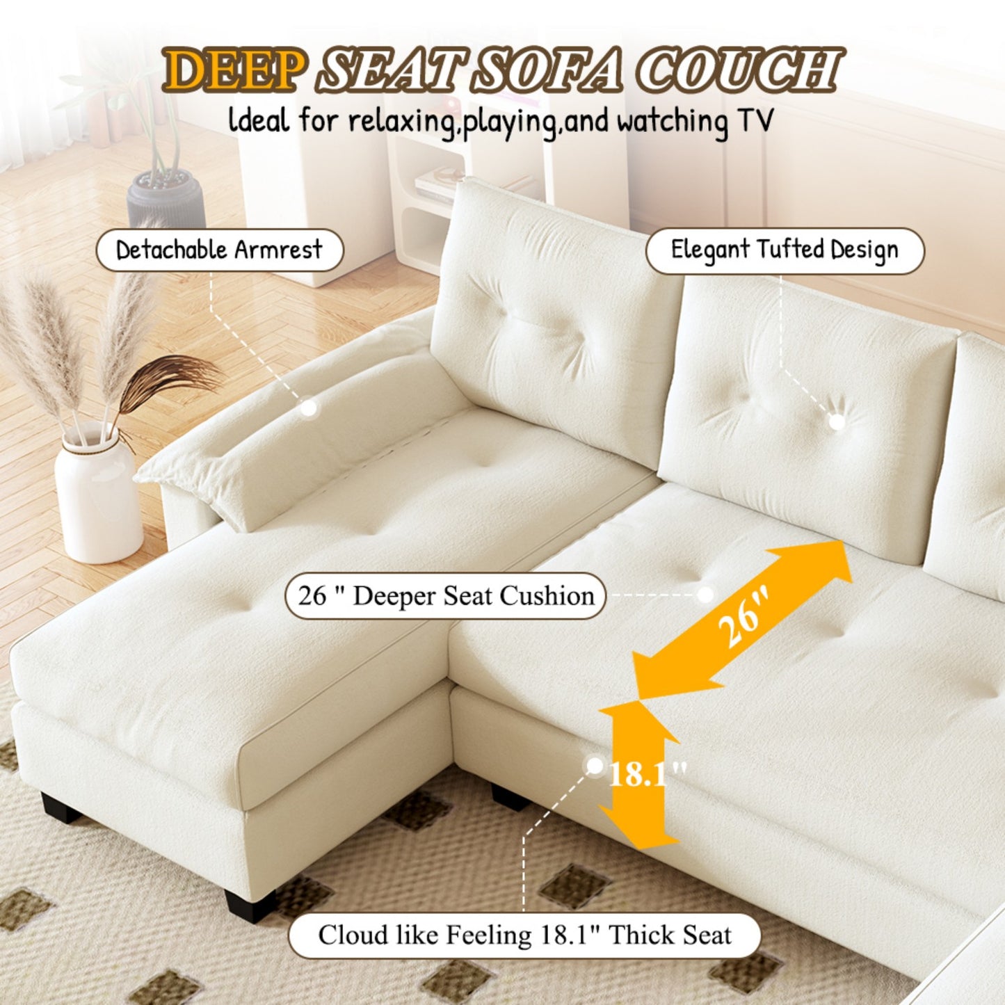 U-Shaped Sleeper Sofa with Pull Out Bed,2 in 1 Convertible Couch Bed with Removable Armrests & USB Ports