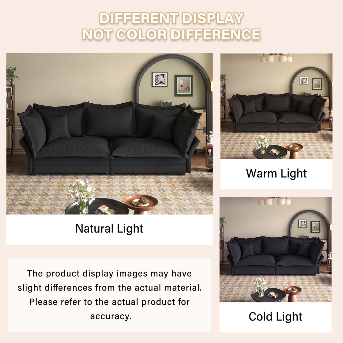 Comfy Upholstered Deep Seat Couches with Multiple Large Soft Pillows
