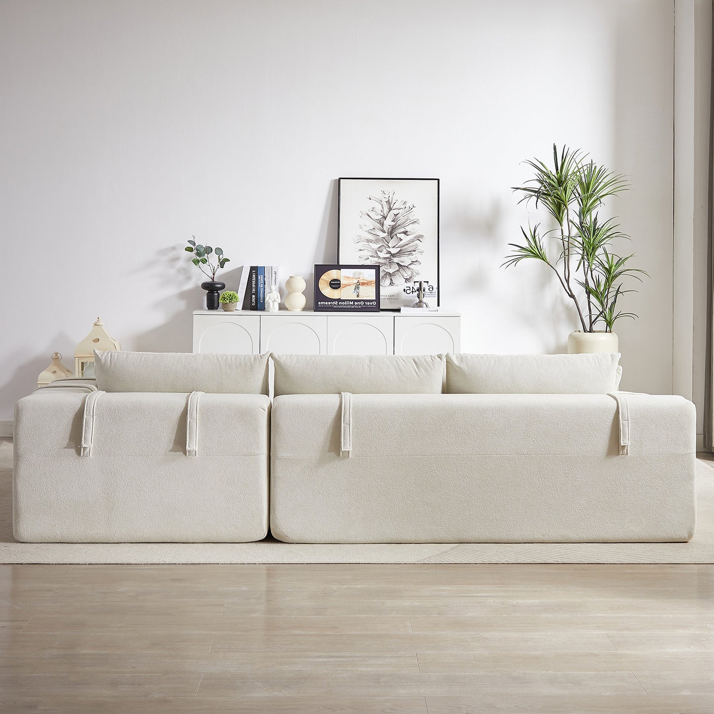 Modern Chenille Upholstered Sectional Sofa Couch Set Free Combination Sofa  With 6 Pillows