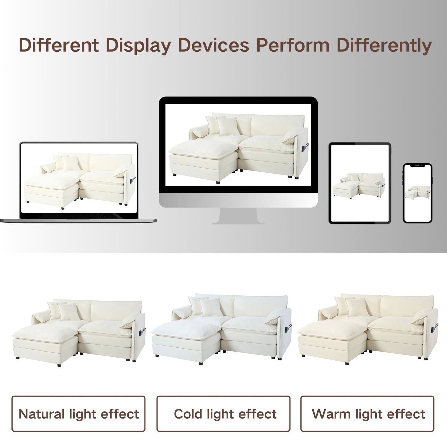 Deep Seat Sectional Sofa Cloud Couch with Ottoman