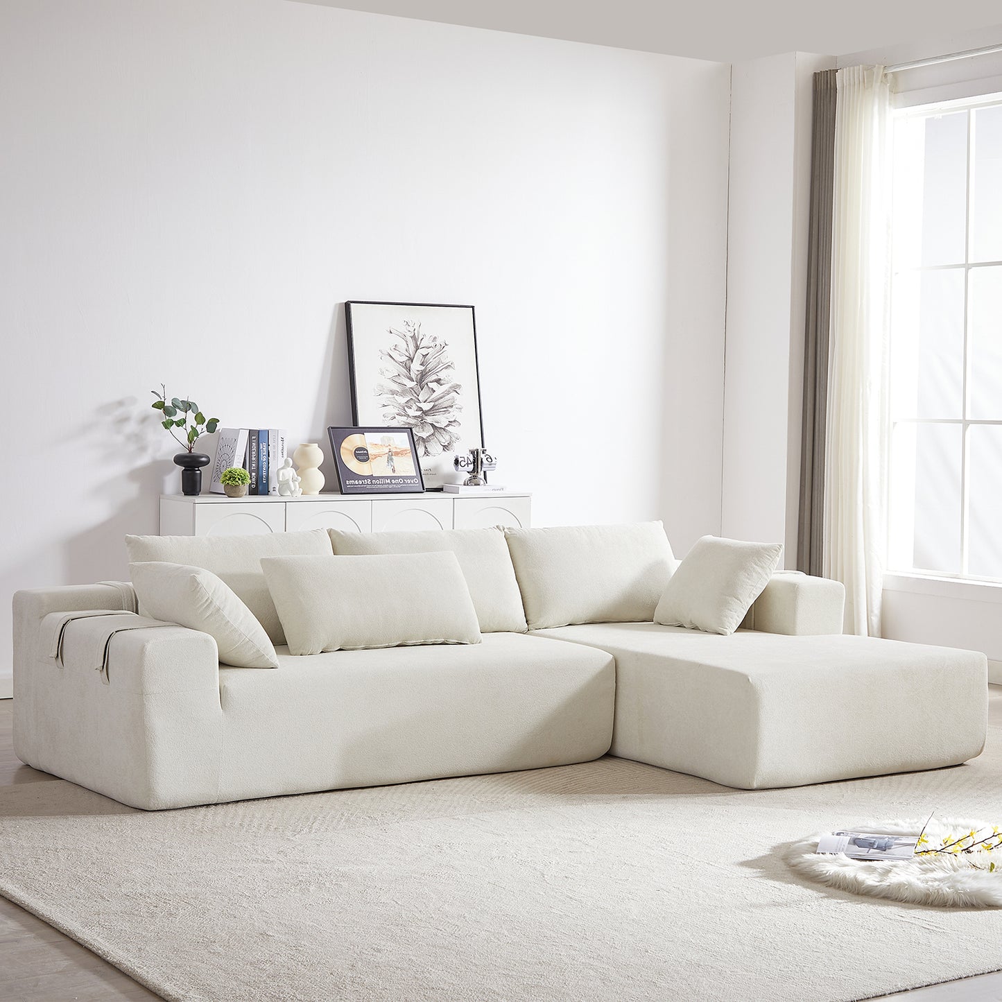 Modern Chenille Upholstered Sectional Sofa Couch Set Free Combination Sofa  With 6 Pillows