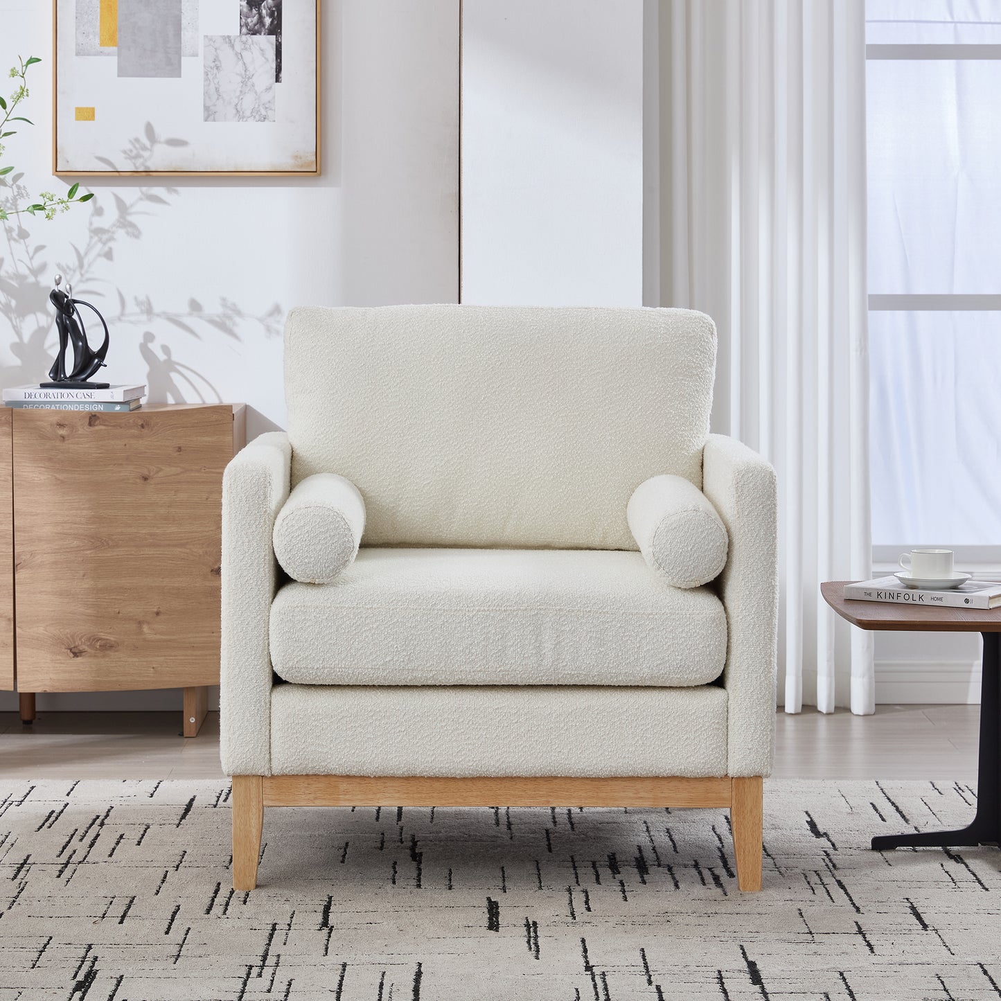 Modern Farmhouse Performance Accent Chair with Natural Wood Legs
