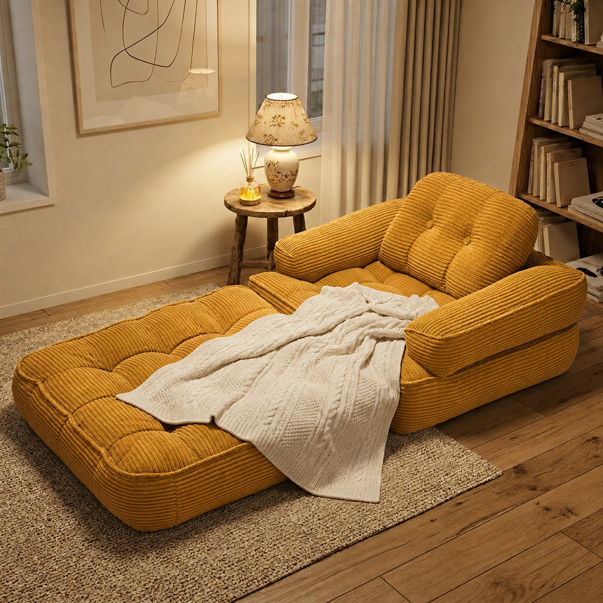 2-in-1 Boneless Convertible Floor Couch – Lazy Double Sofa with Armrest