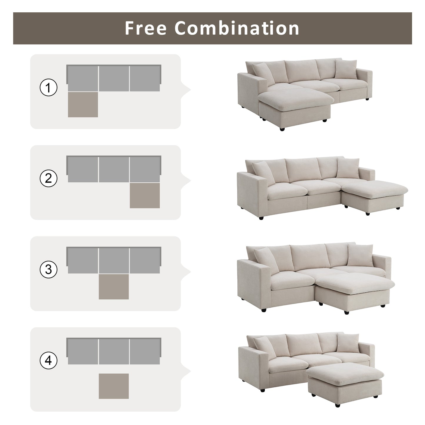 Modern Sectional Sofa,Polyester Fabric L-shaped Couch Set with 2 Free pillows