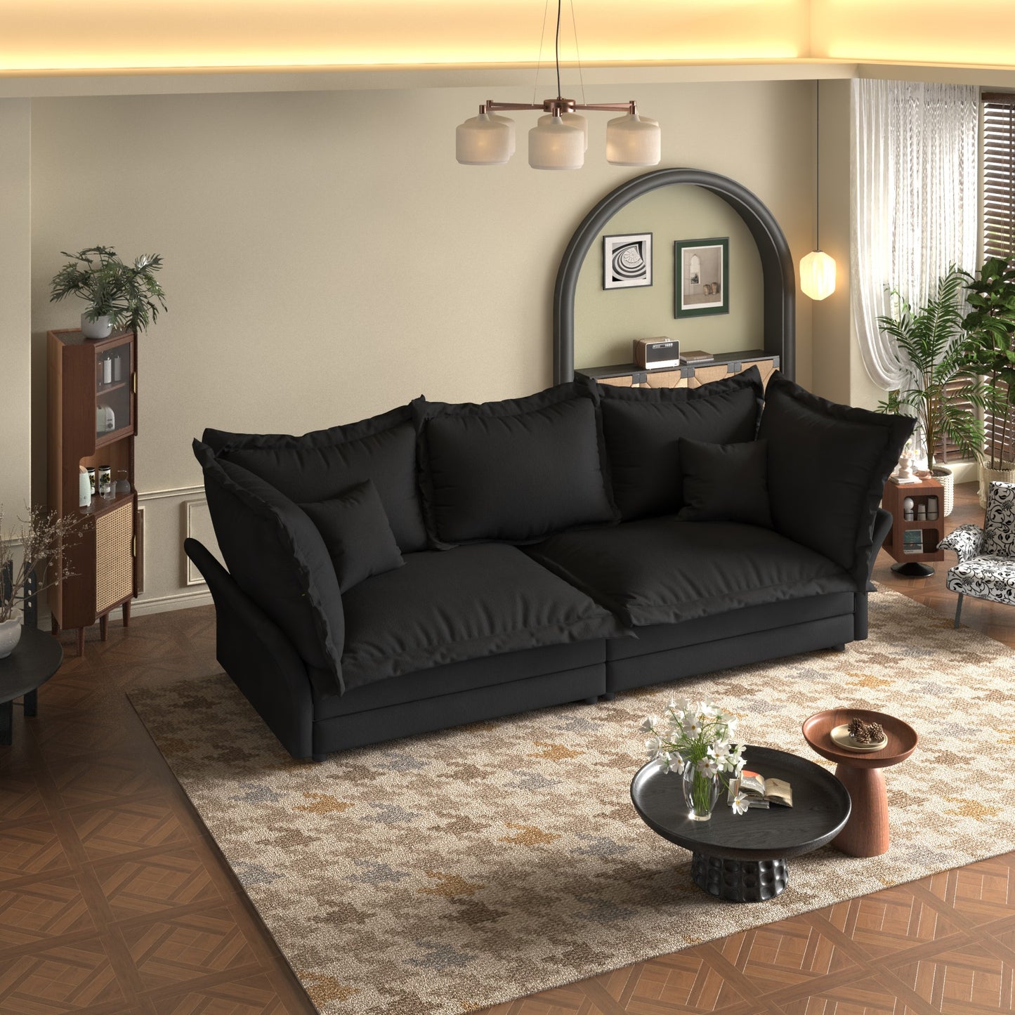 Comfy Upholstered Deep Seat Couches with Multiple Large Soft Pillows