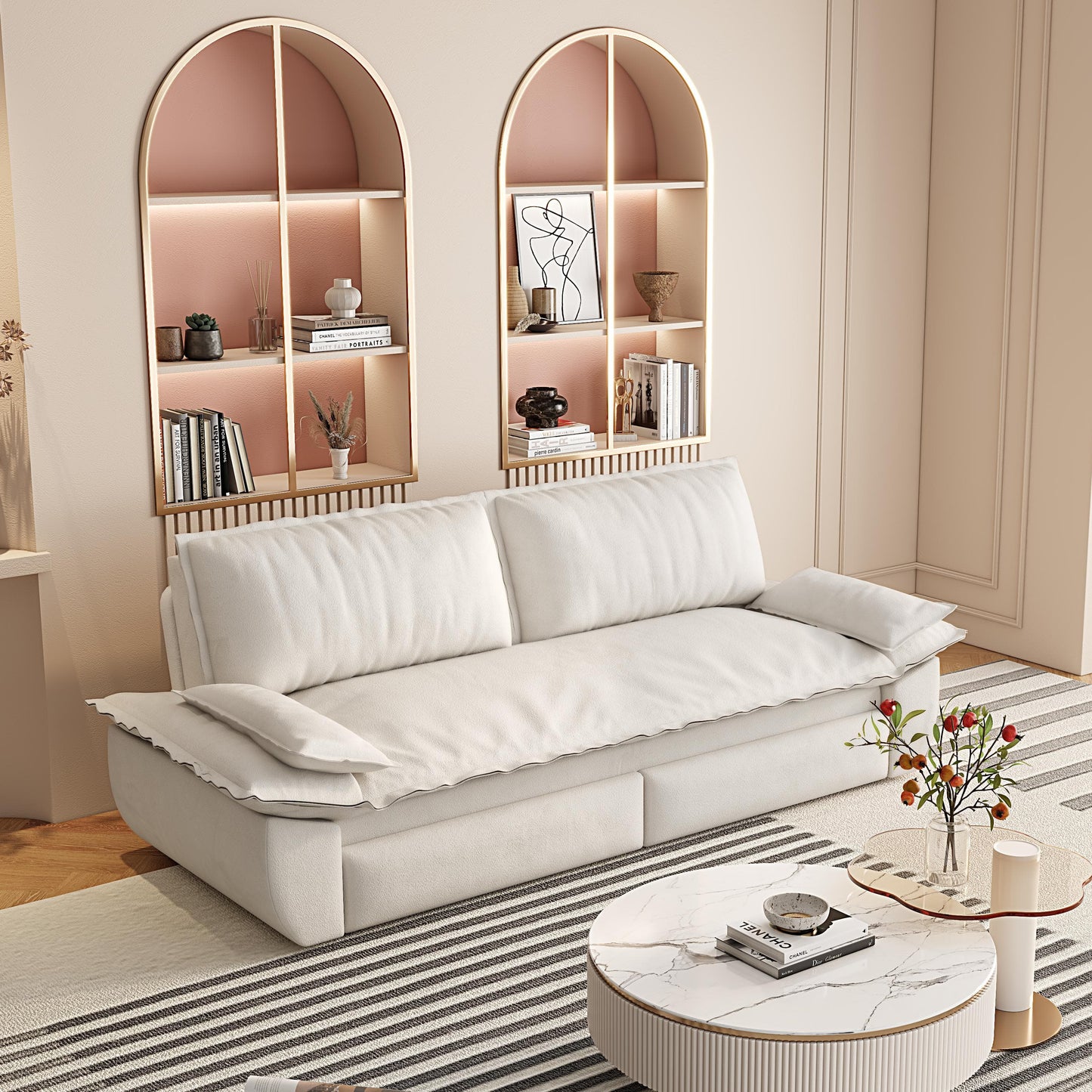 Queen Pull Out Sofa Bed,3-in-1 Convertible Sleeper Sofa,Multi-Functional Velvet Loveseat Bed