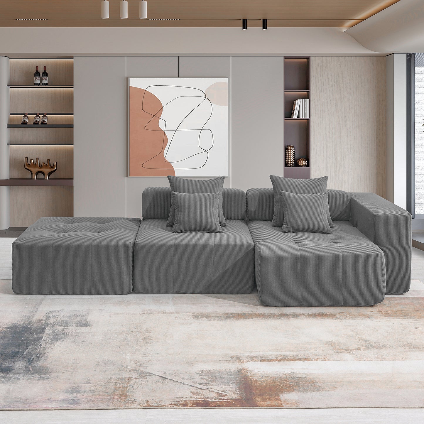 L Shaped Modular Sectional Sofa,Wide and Deep Seat No Assembly Required,3 Colors