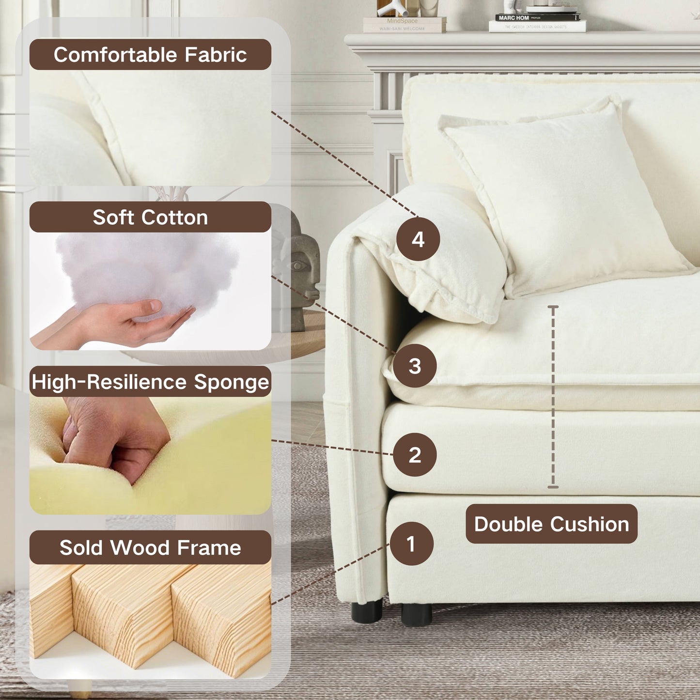 Deep Seat Sectional Sofa Cloud Couch with Ottoman