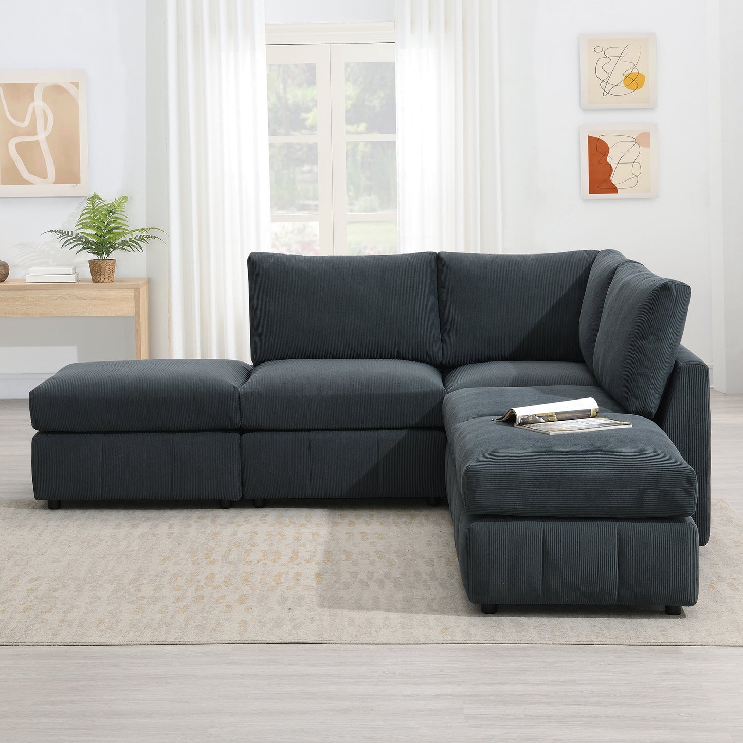L-Shape 5-Seat Sectional Sofa Armless Couch Set with Convertible Ottomans,Various Combinations,