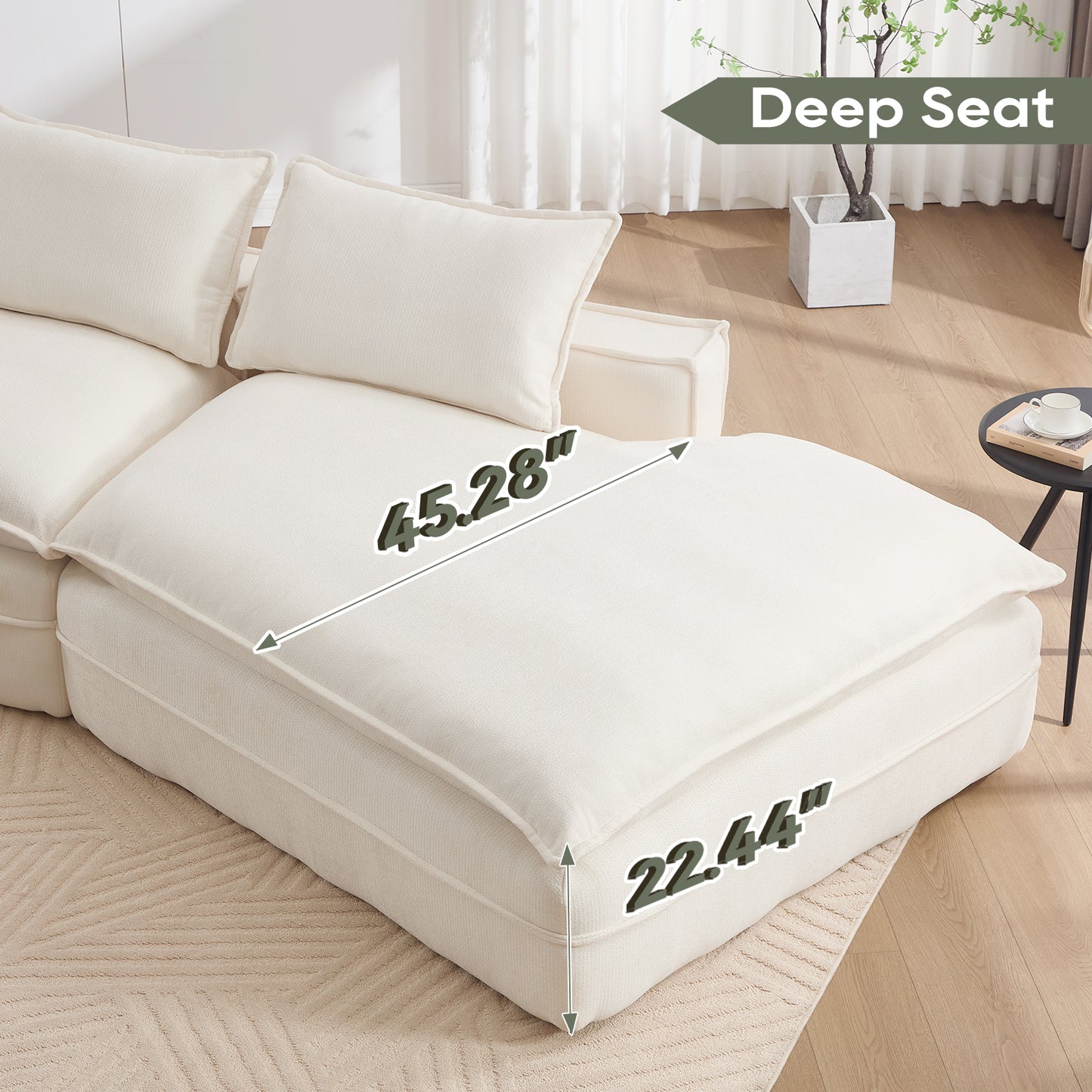 Modern Minimalist Modular Sectional Sofa – Upholstered Cloud Couch with Deep Seats &amp; Right-Facing Chaise (Beige/Black)