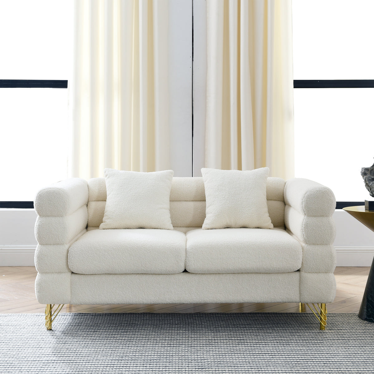 2-3 Seater Teddy Fabric Deep Seating Loveseat Sofa with Pillows – Streamline Modern Design