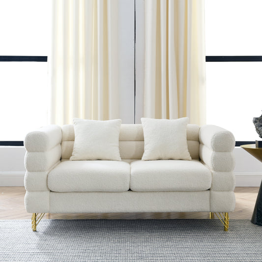 2-3 Seater Teddy Fabric Deep Seating Loveseat Sofa with Pillows – Streamline Modern Design