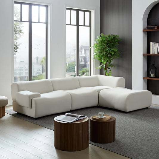 Bamboo-jointed sofa Solid Wood Frame 4 - Seat Sectional Sofa: White, Strong Durable Fabric, High - Density Sponge