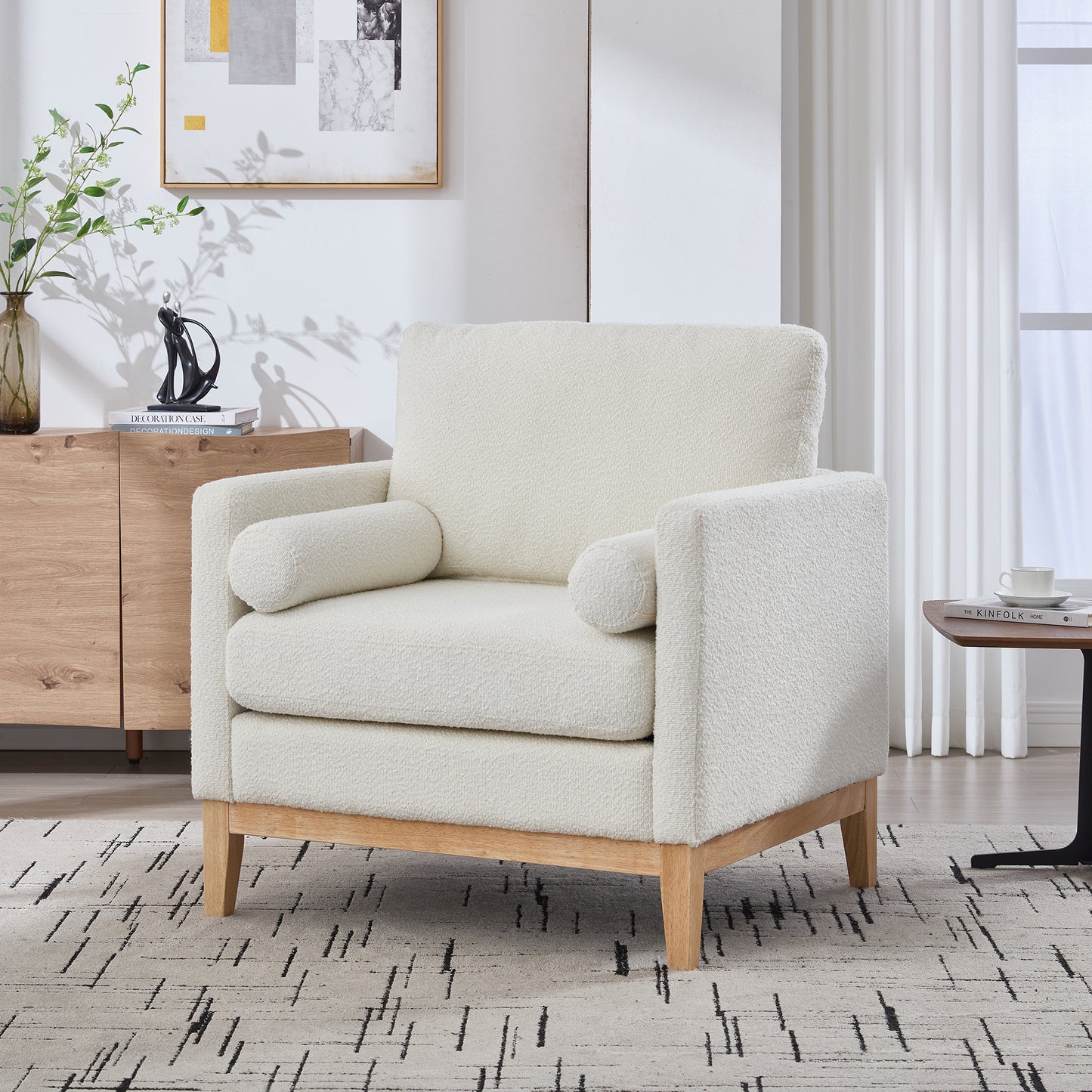 Modern Farmhouse Performance Accent Chair with Natural Wood Legs