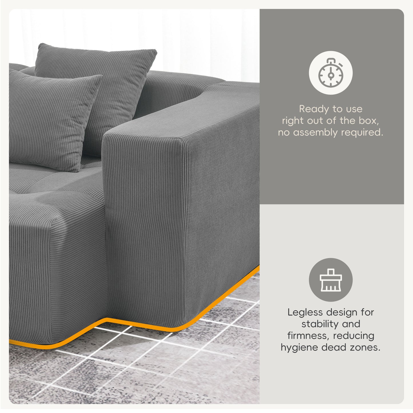 L Shaped Modular Sectional Sofa,Wide and Deep Seat No Assembly Required,3 Colors