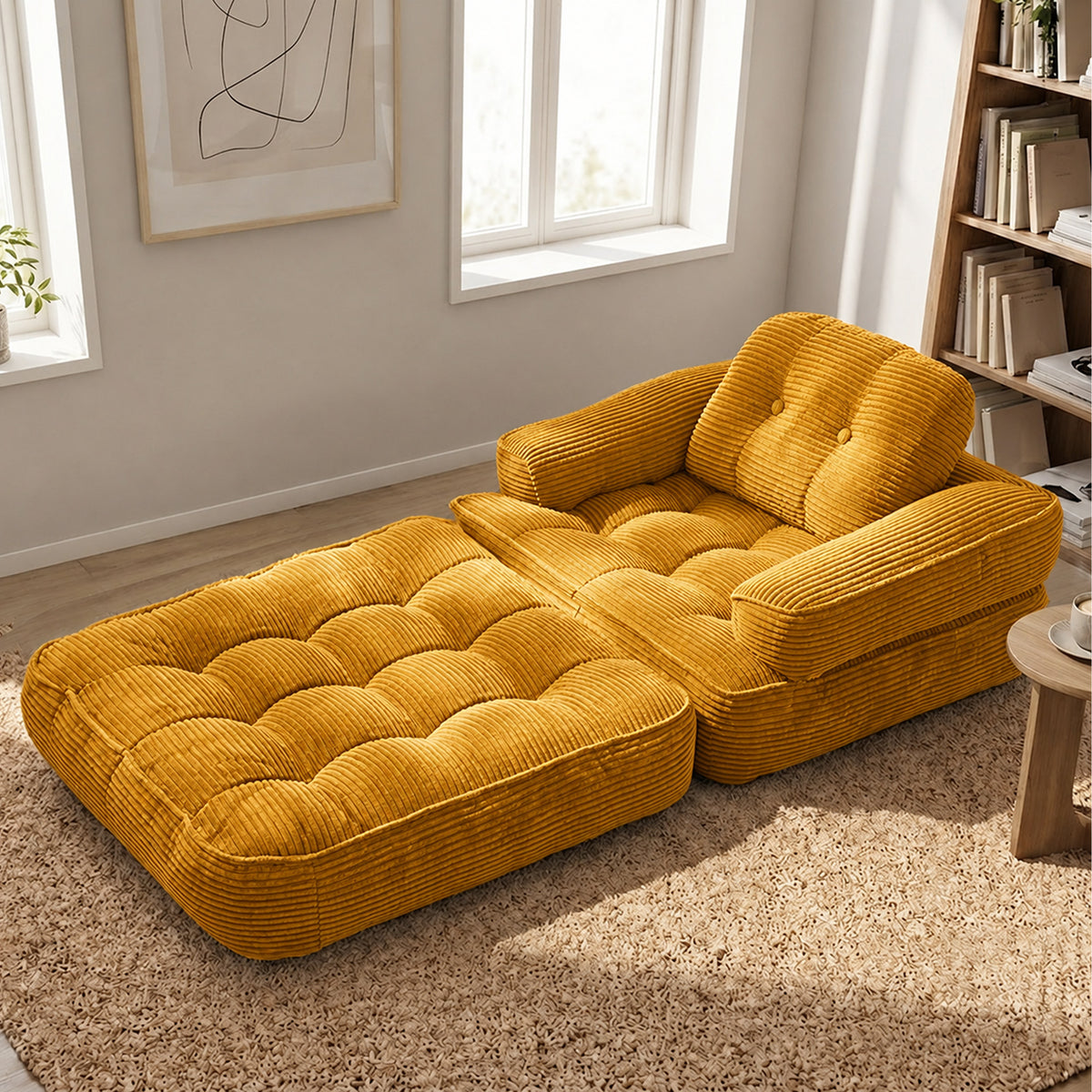 2-in-1 Boneless Convertible Floor Couch – Lazy Double Sofa with Armrest