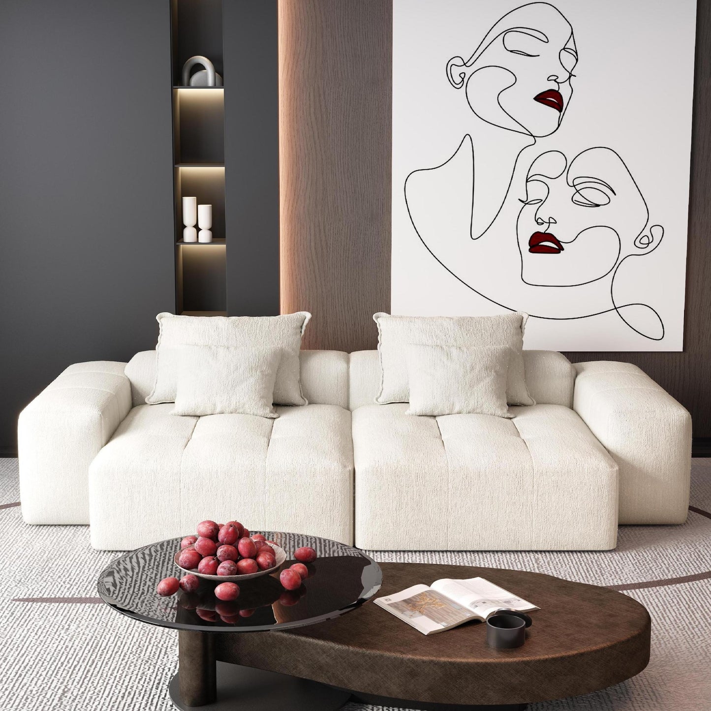 Modular Sectional Sofa with 2 chaise lounge and 2 armrest,Sparkling Chenille Fabric Soft Cushion Sofa with 4 Pillows