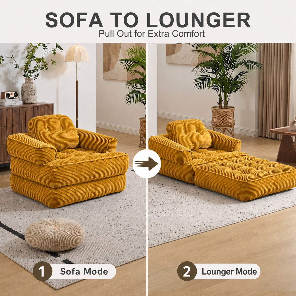 2-in-1 Boneless Convertible Floor Couch – Lazy Double Sofa with Armrest