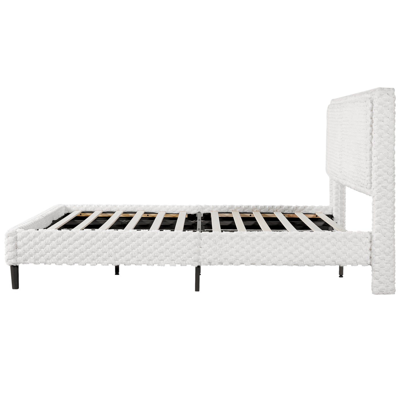 Modern White Plush Soft Bed – Comfortable Backrest Bedroom Bed (Queen/King)