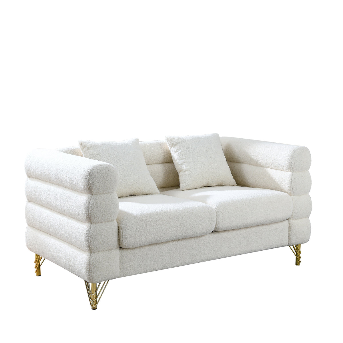 2-3 Seater Teddy Fabric Deep Seating Loveseat Sofa with Pillows – Streamline Modern Design